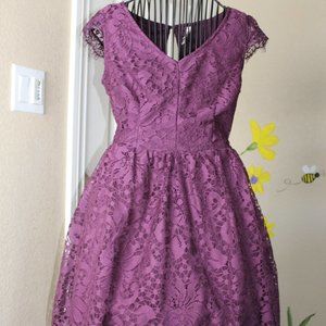 Purple floral lace skater dress